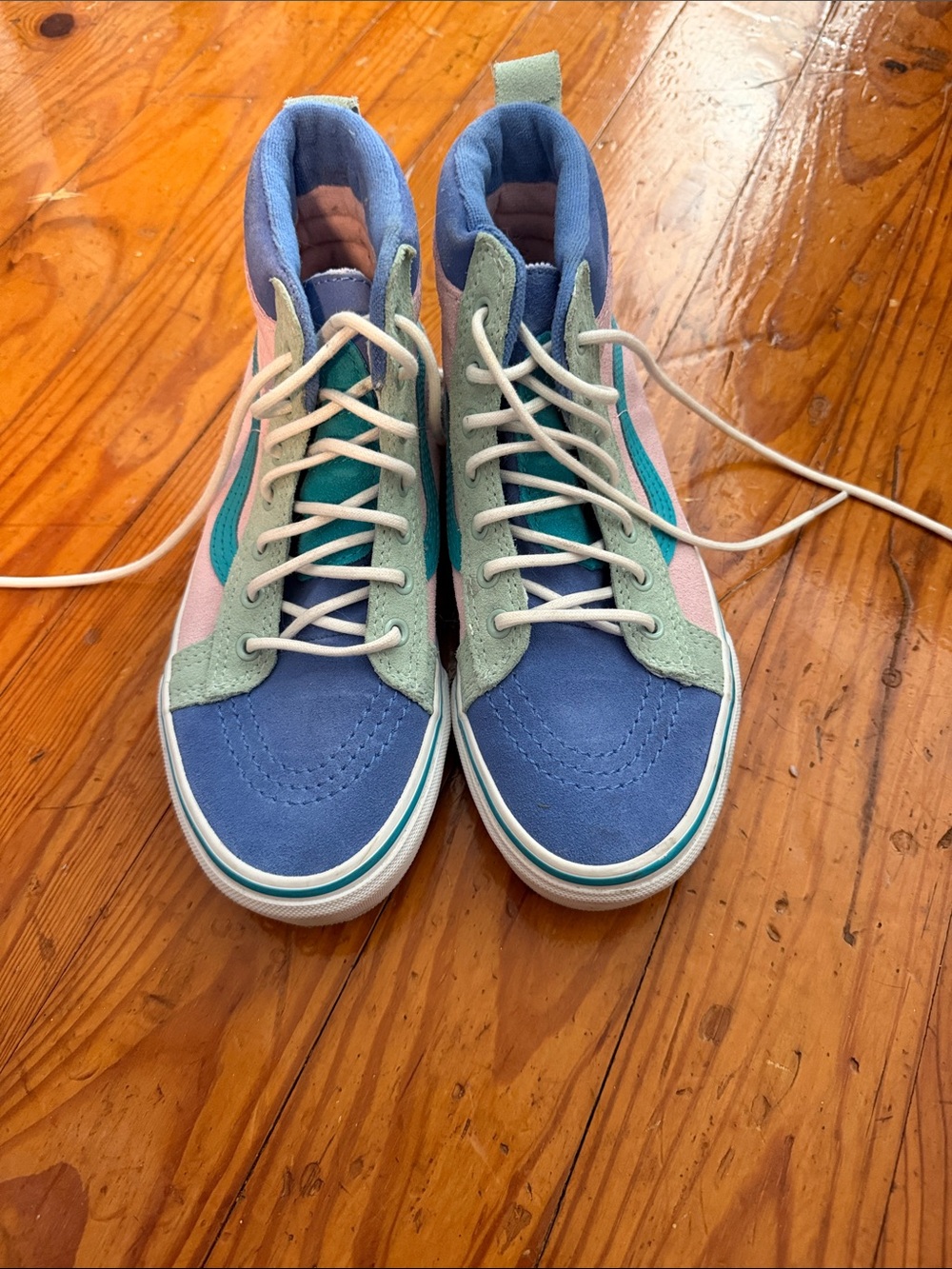 Vans Kids High-Top Sneakers in Blue, Mint & Pink